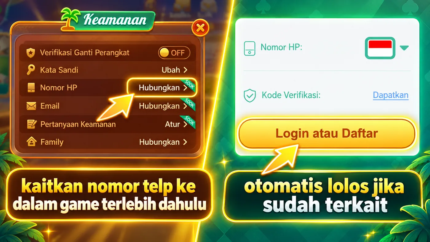 Ilustrasi mengaitkan nomor HP ke dalam game sebelum login atau daftar HGI Mitra